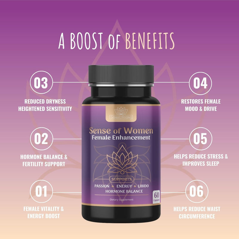 [Australia] - Sense of Women Natural Female Enhancement Pills | Female Libido Booster for Women to Increase Mood, Energy and Hormone Balance | Horny Goat Weed Maca Root Extract 60 Veggie Capsules 