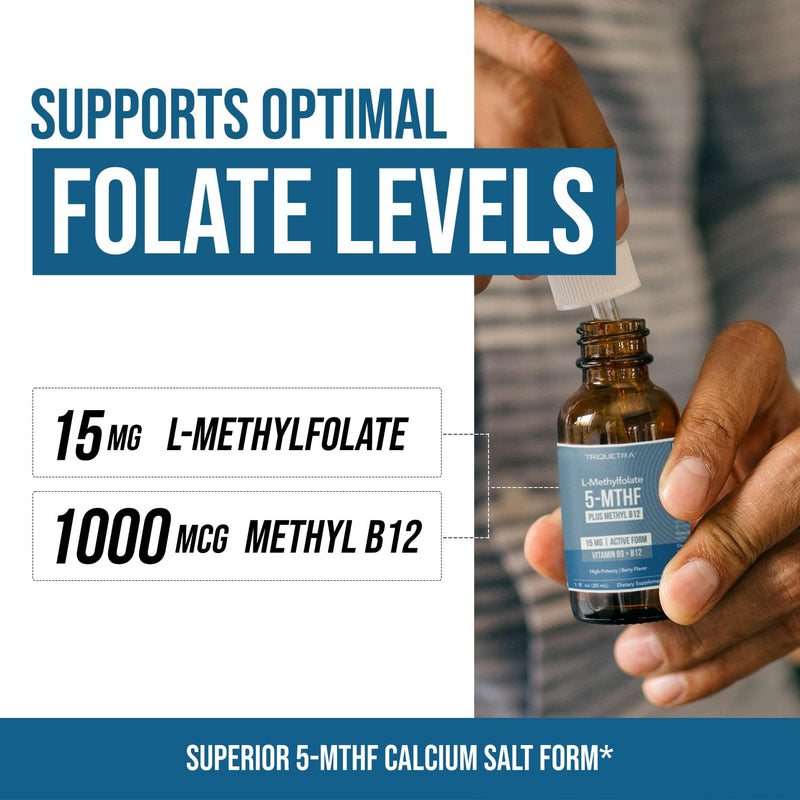 L Methyl Folate 15mg Plus Methyl B12 Cofactor – Organic Berry Flavor, High Potency Liquid Sublingual Active 5-MTHF Form - Supports Mood, Methylation, Cognition – Bioactive Forms Vitamin B9 & B12 (1oz) Drop 1 Fl Oz (Pack of 1)