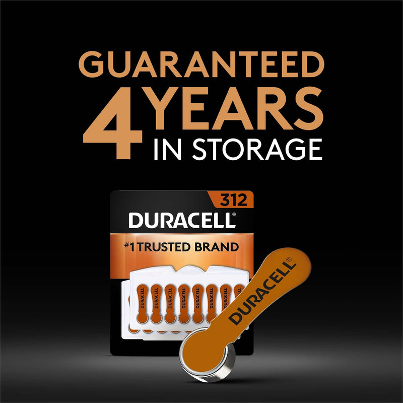 Duracell Hearing Aid Batteries Brown Size 312, 16 Count Pack, 312A Size Hearing Aid Battery with Long-lasting Power, Extra-Long EasyTab Install for Hearing Aid Devices 16 Count (Pack of 1) 312 (Brown) - 16 Count