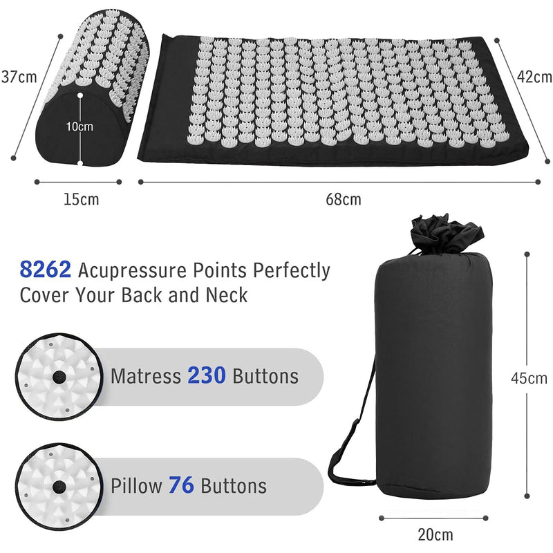 [Australia] - Acupressure set acupressure mat pillow for soothing relaxation and massage, relief from back pain, headache, neck pain, stress and sleep disorders at home, in the office or when traveling black and white 