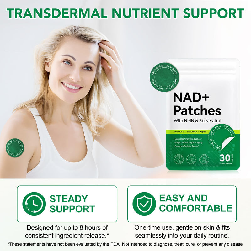 NAD+ Patches for Women, Anti-Aging and Wellness Support, 8-Hour Time Release Patch, Cruelty Free, Vegan, 30 Count