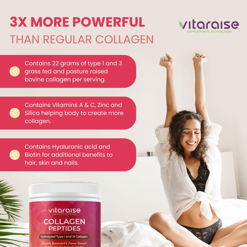 Hydrolyzed Collagen Powder, Grass Fed, Hair Skin Nails, 22g/Serving, 1.49lb | Type I & III, 3X Powerful Bovine Collagen Powder for Women & Men, Unflavored, Gluten Free, 30 servings, Hyaluronic Acid
