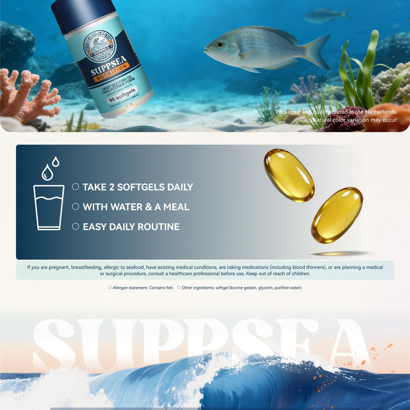 Deep Sea Fish Oil 2000mg, EPA, DHA & Vitamin E, Omega 3 Supplement,90 Softgels, 45-Day Supply