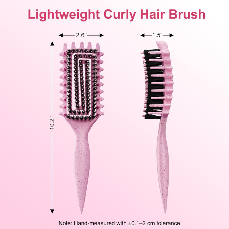 2-Pack Curly Hair Brush, Curl Defining Brush with Soft Boar Bristles Detangling Tangled Glides, Wide-Teeth Design Effortlessly Shaping & Defining Curls, Curling Definer for Wet & Dry Hair(Pink Purple) Pink Purple