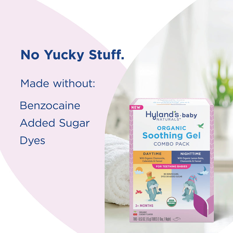 [Australia] - Hyland's Naturals Baby - Organic Day/Night Soothing Gel Combo Pack, Natural Relief of Oral Discomfort, Irritability & Swelling, Easy-to-Apply, Ages 2 Months & Up, 1.06 Ounce (2 Tubes of 0.53 oz.) Oral Gel – Day/Night Combo 