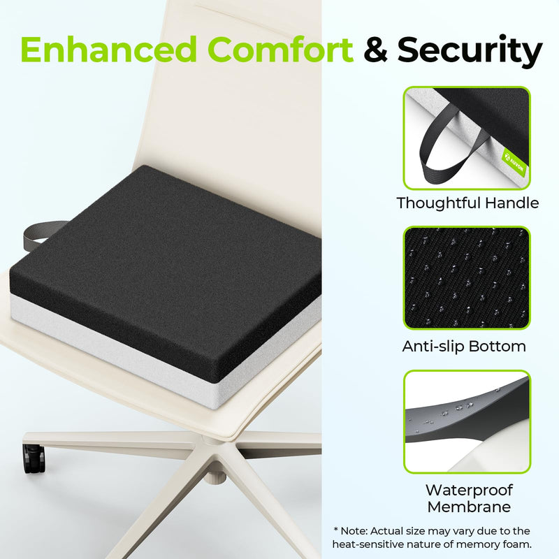[Australia] - AUVON Ventilation Seat Cushion with Innovation Heat Dissipation Design, Anti-bedsore Wheelchair Cushion with Supportive Memory Foam, Waterproof & Anti-slip Cover, Improve Lower Back & Tailbone Comfort Black 