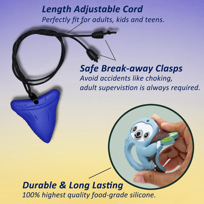 [Australia] - Chew Necklaces for Sensory Kids Boys Girls, 6 Pack Chewy Necklace Sensory Toys for Kids with Autism, Silicone Oral Motor Aids Chew Toys for Children Adults Reduce Fidgeting Blue Sloth 