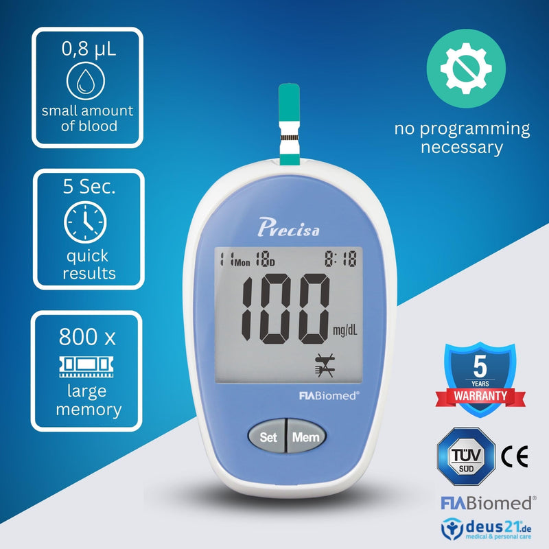 [Australia] - Blood Glucose Monitor Kit, 100 pcs Glucometer Strips, 100 pcs Lancets, 1x Blood Sugar Monitor, Carring bag. Blood Sugar Test Kit with Control Solution Kit-Type 2 100 X 