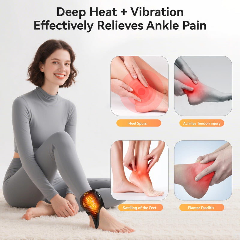 Yabuu Cordless Ankle Brace Heating Massage Pad Relieves Ankle Pain with 3000mAh Battery, Ankle Heated Wrap Pad for Ligament Strain,Achilles Tendonitis,Joint Care, Washable, Thoughtful Gift