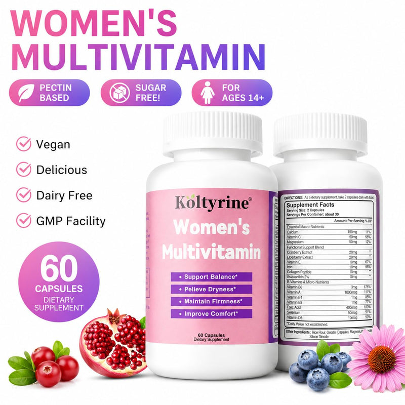 Vimerson Health Multivitamin for Women 13-in-1 Vitamin Complex with Biotin, Collagen & Keratin Vitamins B Complex, A, C, D3, E & K2 Hair Skin Nails & Energy Support 60 Capsules