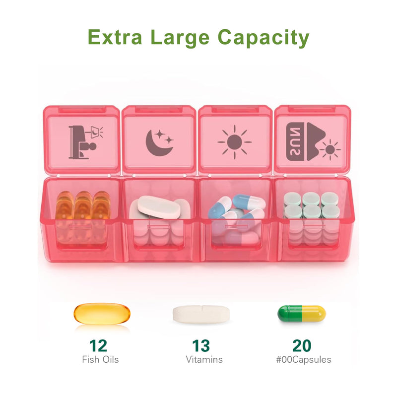 Fullicon Large Pill Organizer 4 Times a Day, 7 Day Pill Box, Black Rainbow | Each Compartment Holds 12 Fish Oils or 13 Vitamins, Clear Daily Icons, Durable Printing, Easy Open, Secure Snap Lids Multicolor