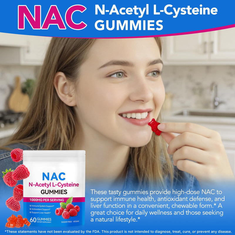 N-Acetyl L-Cysteine Gummies,1000mg NAC Supplement, 60 Vegan Gummies, Sugar-Free