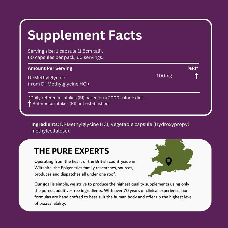 DMG Dimethylglycine 100mg | 2 Months Supply | 100% Pure & Natural Dimethylglycine HCl (DMG) | Vegan Friendly Capsules | Made in UK by Epigenetics