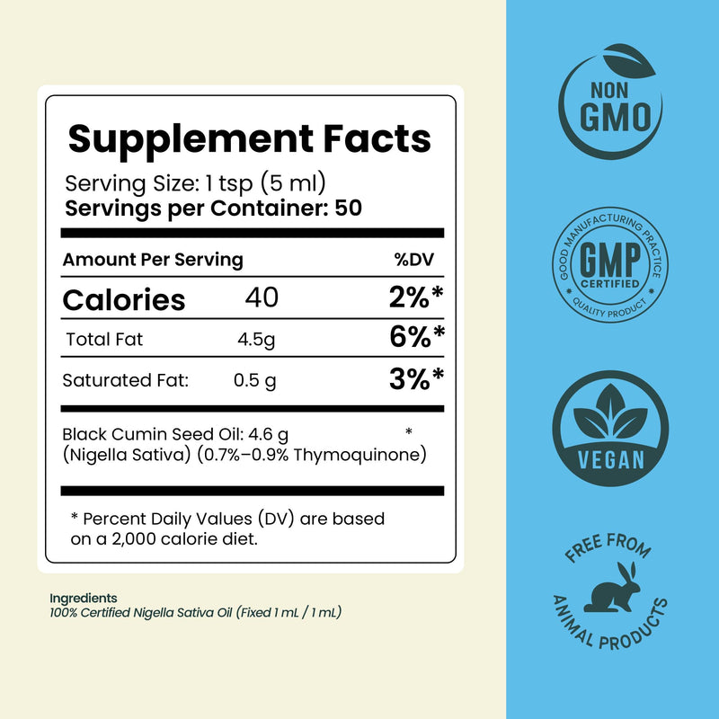 Black Seed Oil, Organic Cold Pressed Liquid, 250 mL | Non-GMO & Vegan, Nigella Sativa, Concentrated Thymoquinone, Omega 3-6-9, Adult & Kids Wellness Support 8.5 Fl Oz (Pack of 1)