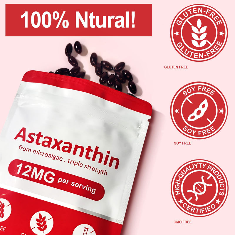 Astaxanthin 12mg, Premium Astaxanthin Supplements with Antioxidant Activity, Supports Eye, Joint, Immune, Skin Health, Internal Circulation, Non-GMO & No Gluten 120 Softgels 1 Pack