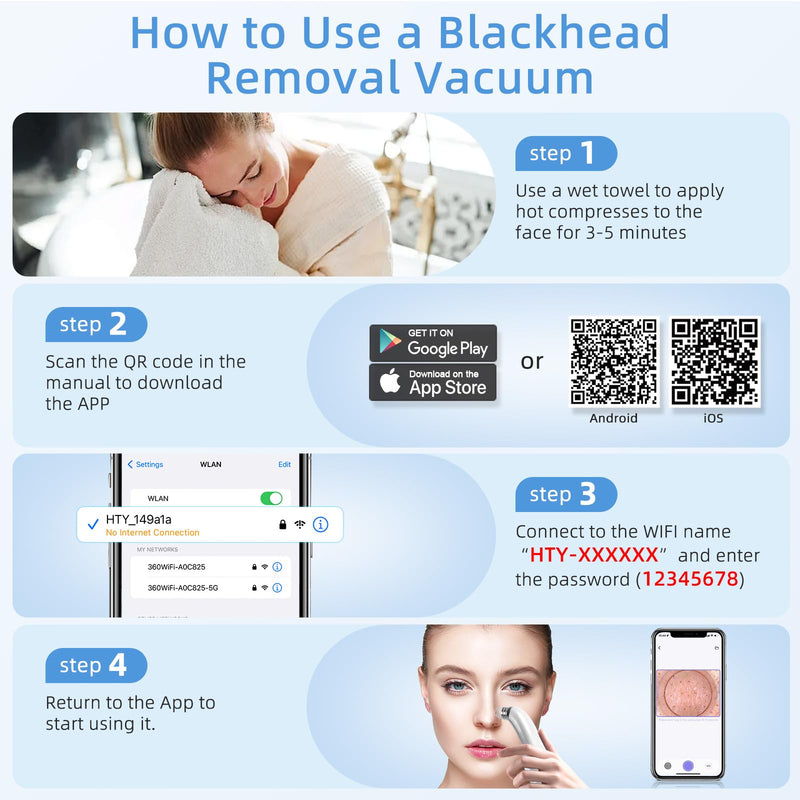 Blackhead Remover Vacuum, Pore Vacuum with 1080p HD Camera, Visible Facial Pore Cleanser with 4 Suction Heads, 5 Speeds, Black Head Remover Tool Pimple Acne Whitehead Extractor Kit (White) White