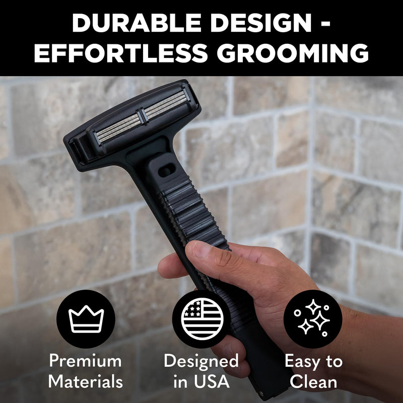 Bearback Back Shaver for Men – DIY Razor with Pivoting Triple Blades & Folding Handle – Wet or Dry Back & Body Hair Removal