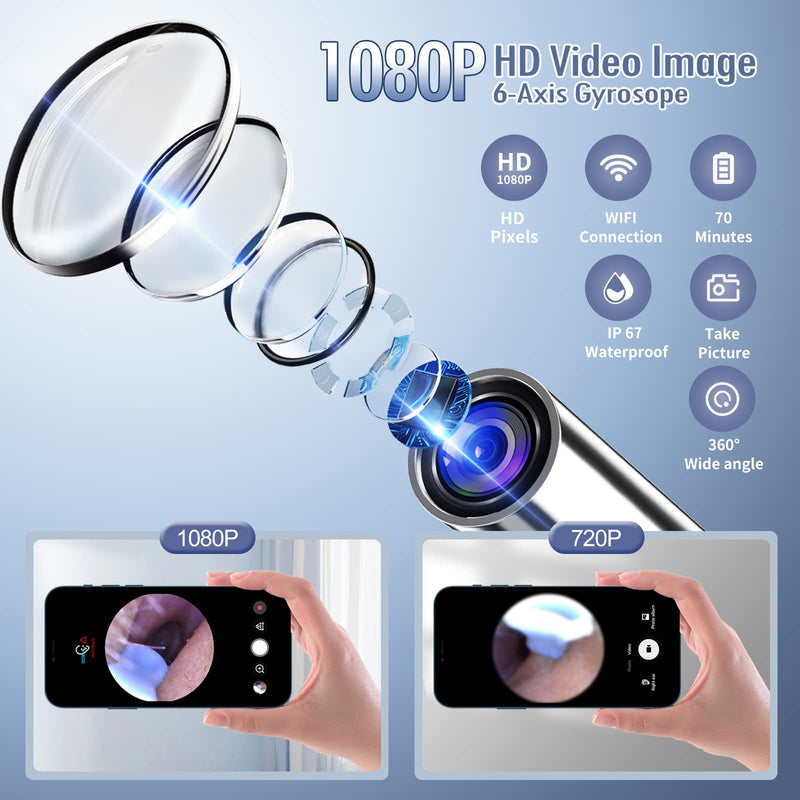 [Australia] - Ear Wax Removal, Ear Cleaner with Camera 1080P HD Wireless, Ear Otoscope with 6 LED Lights, Earwax Remover Kit with 8 Pcs Ear Set, Ear Wax Remowal Tool for iPhone, iPad, Android Phones Black 