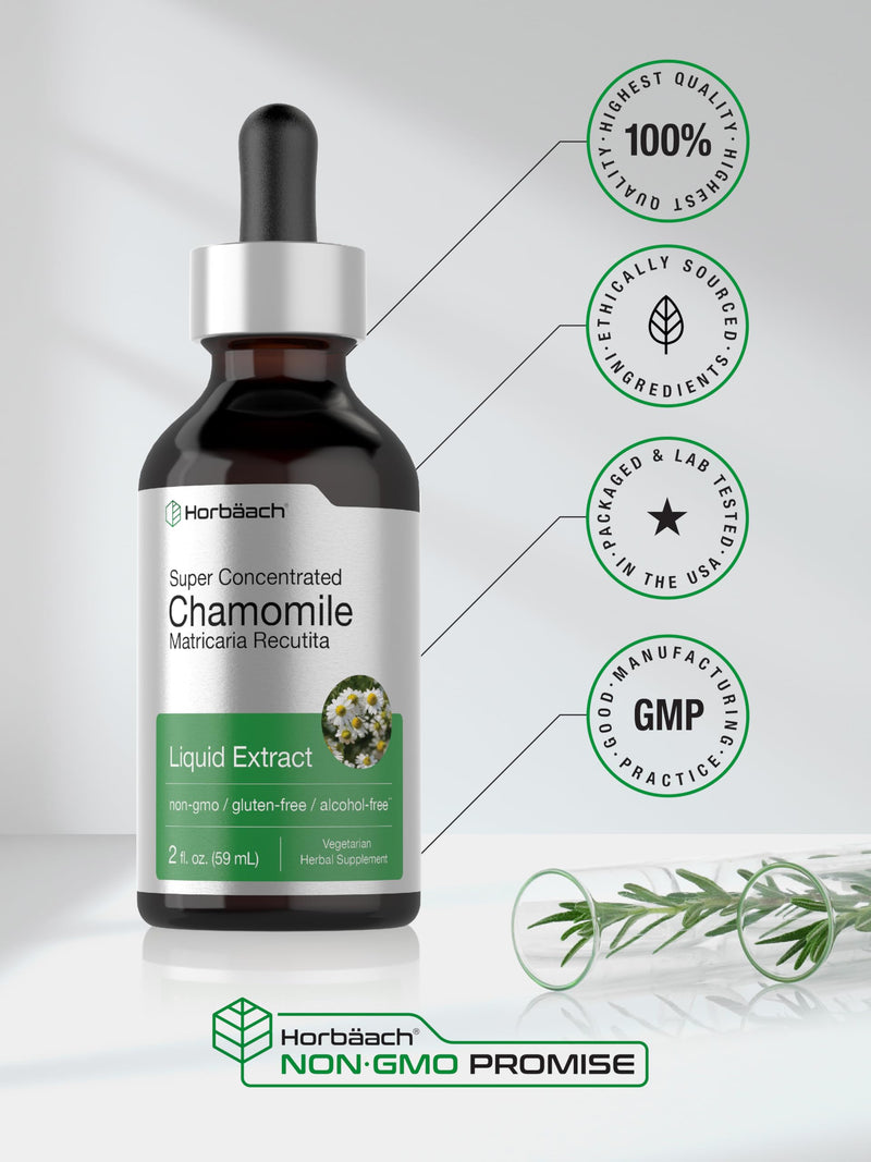 Horbäach Chamomile Extract Liquid | 2 fl oz | Alcohol Free Supplement | Vegetarian, Non-GMO, Gluten Free Tincture 2 Fl Oz (Pack of 1)