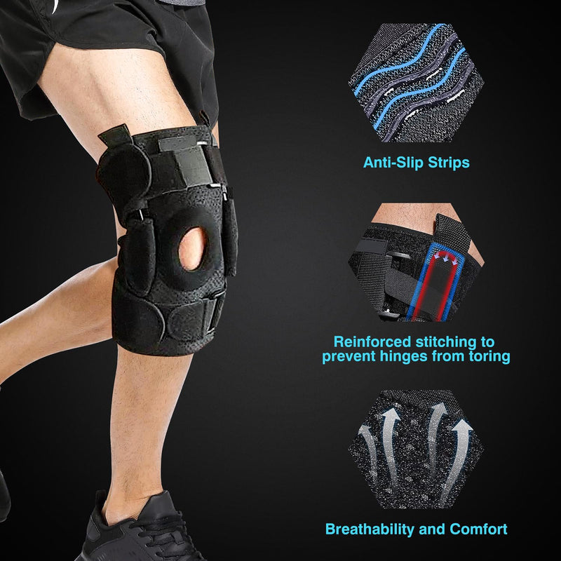 [Australia] - Hinged Knee Brace for Meniscus Tear: Adjustable Support for Knee Pain w/ Removable Metal Hinges & Built-in Side Stabilizers for ACL MCL Injury or Surgery Recovery - Men and Women FSA or HSA Eligible Adjustable for Small/Medium/Large 