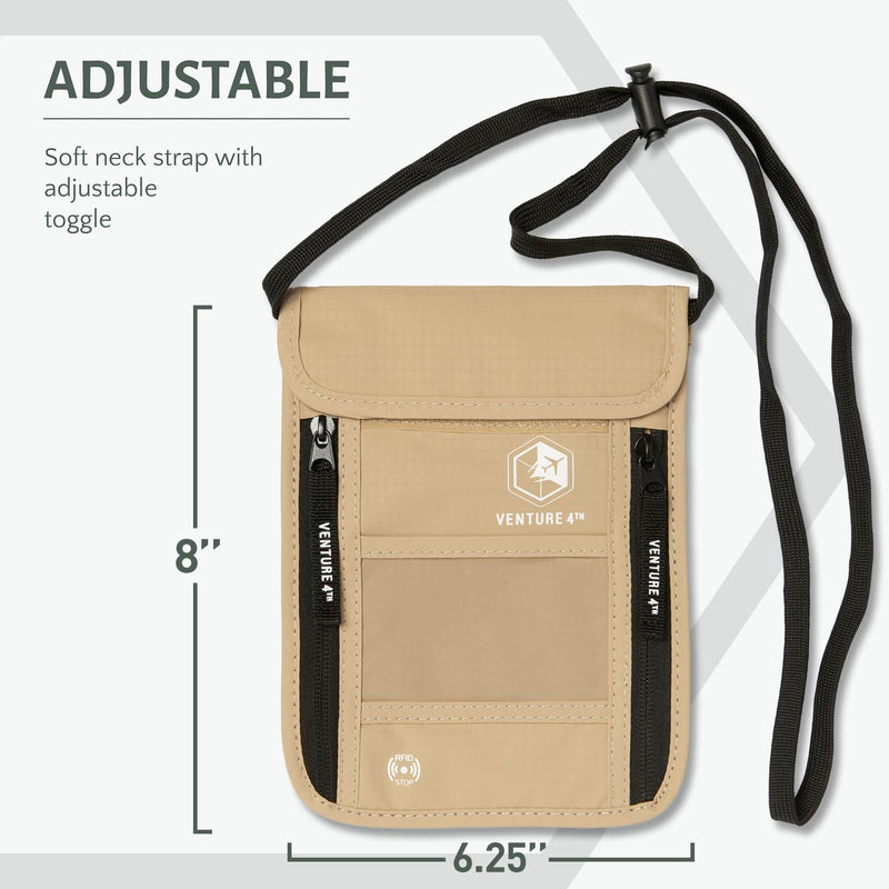 VENTURE 4TH Travel Essentials Bundle: RFID Blocking Neck Wallet & 2-in-1 Travel Blanket Pillow
