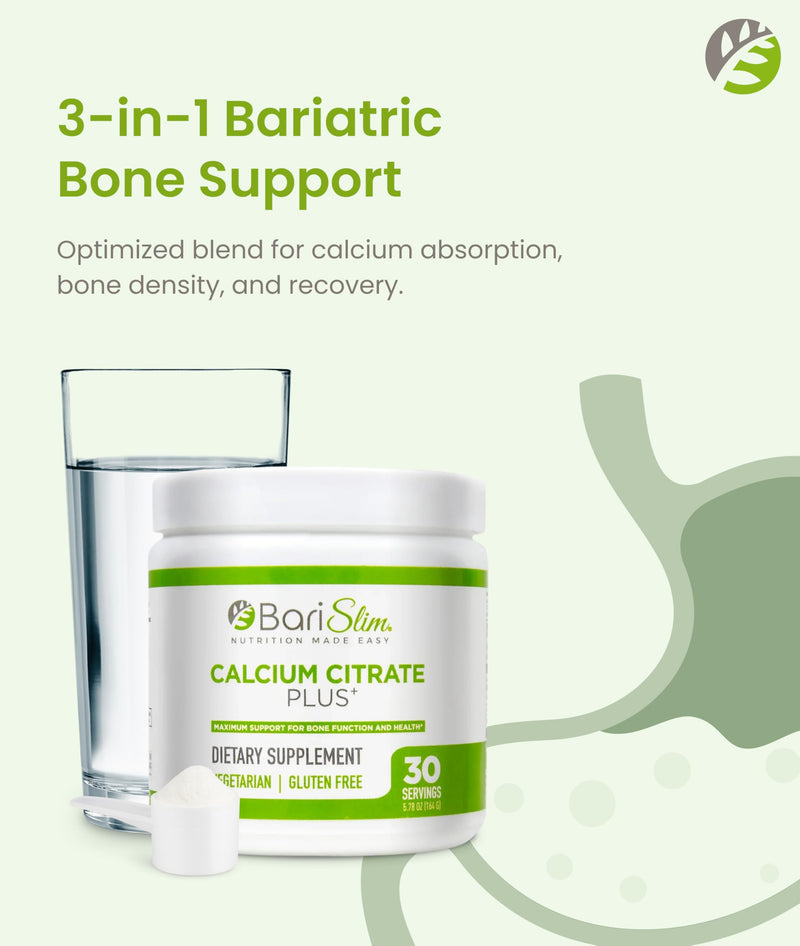 BariSlim Bariatric Calcium Citrate Plus Powder - Formulated for Patients After Weight Loss Surgery - Maximum Support for Bone Function and Health - Easy Digestion and Absorption | 600 mg (30 Servings)