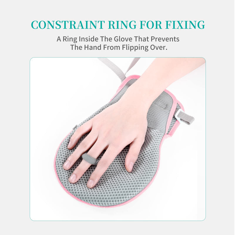 LEFEKE Medical Restraint Gloves - 2Pcs, Hand Protective Gloves for Dementia Patients or Elderly, Autistic Child, Bed Restraints Mitts, Limb Holder, Movement Limited Ties for Hands (Pink) Pink