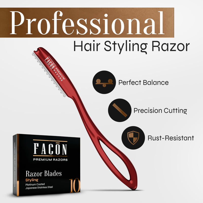 [Australia] - Facón Hair Razors for Cutting Hair - Professional Hair Styling Razor Kit with 11 Replacement Blades, Stainless Steel Hair Cutting Tool for Salon & Home, Premium Hair Thinning Texturizing Faether Razor The Whiz 