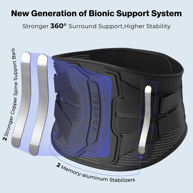 [Australia] - NEENCA Back Brace for Lower Back Pain Relief with Bionic Support System, Lumbar Support Belt for Women&Men with Lumbar Pad, Breathable 3D Knit Fabric for Herniated Disc, Sciatica, Scoliosis... -Black Medium Black-Single 