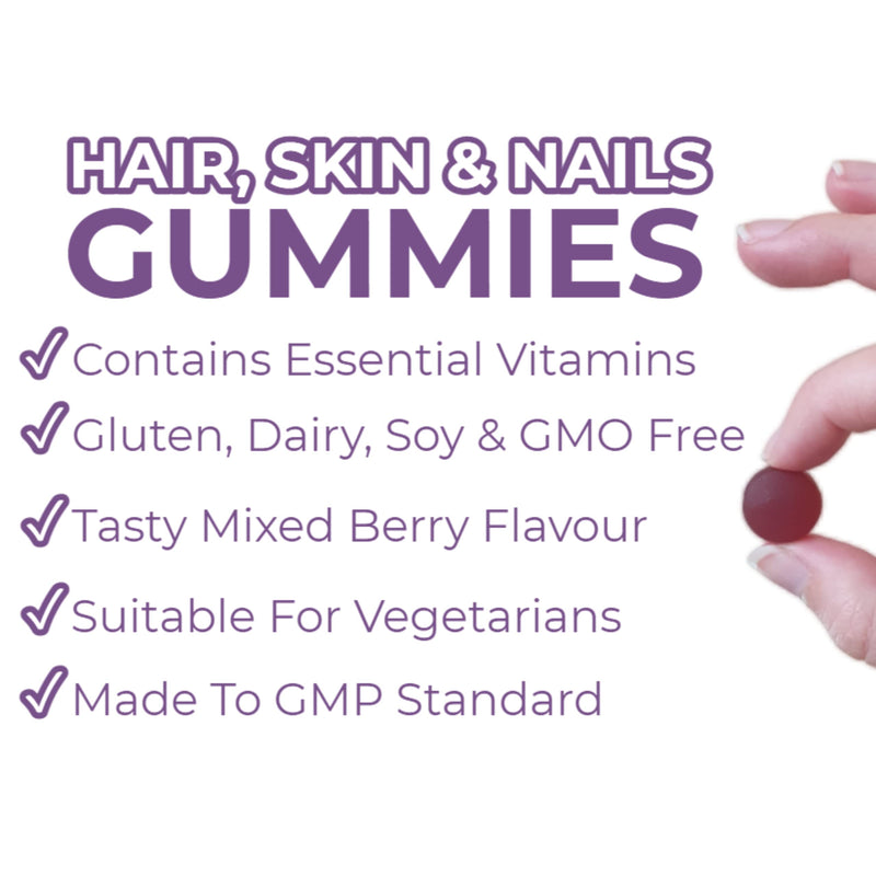 Hair, Skin & Nail Beauty Gummies - Biotin, Zinc, Vitamin D3, Selenium, Vitamin C - 60 Vegetarian Berry Chewable Vitamins - Multivitamins & Minerals Supplement - Gluten, Dairy, Soy & GMO Free