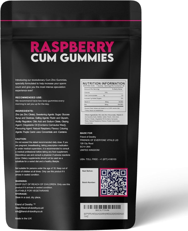 Raspberry C*M Gummies Improves Sperm Volume and Load Semen Volume Supplement - 60 Capsules - Raspberry