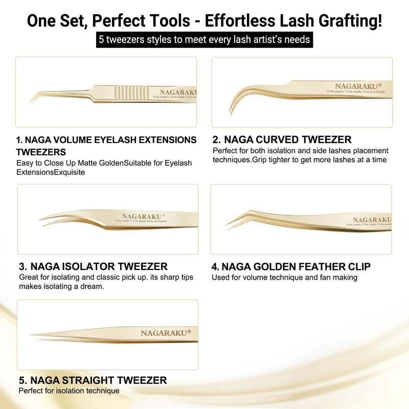 [Australia] - NAGARAKU 5 PCS Tweezers for Eyelash Extensions Straight and Curved Precision Professional Tweezer for Lash Extensions Volume Easy Fanning lash Precise Point with Storage Case Bag 5 tweezers with box 
