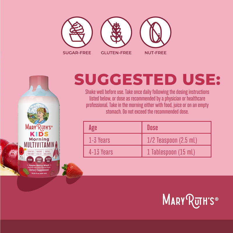 MARYRUTH'S Kids Liquid Morning Multivitamin for Kids, Sugar Free, 15.22oz | Sugar Free