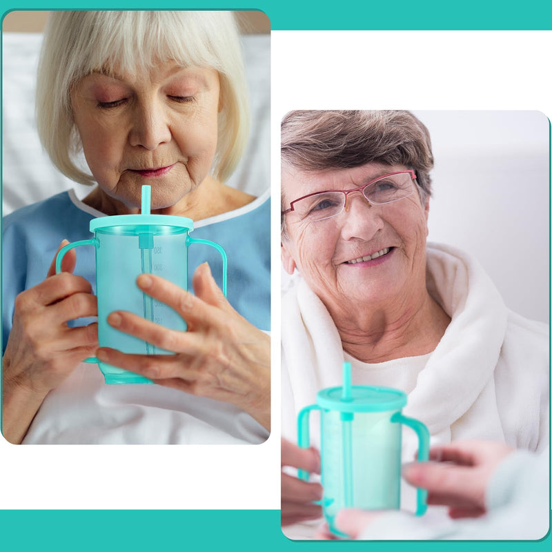 [Australia] - 3 Pcs Adult Sippy Cups 2 Handles Straw Cups Plastic Spill Proof Drinking Cups with Straw Lid for Adults Liquid Feeding Elderly Disabled Hospital Patients Convalescent 3 