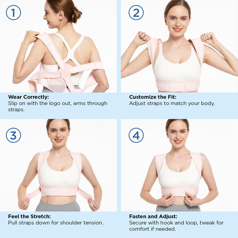 Vicorrect Posture Corrector for Women and Men: Adjustable Brace Straps for Upper Back Pain Relief and Shoulder Support (Pink, M/L) Pink