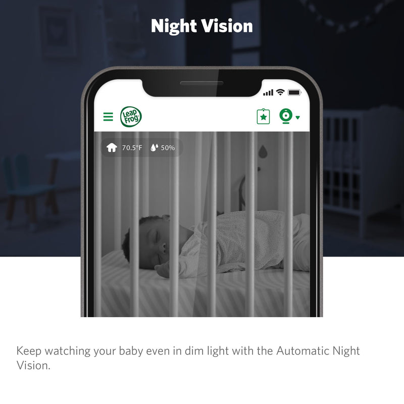 [Australia] - LeapFrog Scout LF2911 Baby Monitor Camera, WiFi Remote Access, 1080p HD 360 ° Pan & Tilt Smart Camera, 2-Way Audio Talk, Night Light, Night Vision, Soothing Sounds, Temp. & Humidity Sensor 