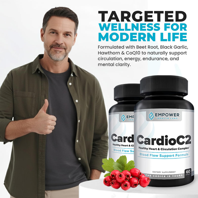 CardioC2 Circulation & Energy Support – Doctor-Formulated Blend with Beet Root, Black Garlic, Hawthorn & CoQ10 – Supports Healthy Blood Flow, Energy & Clarity – 60 Capsules