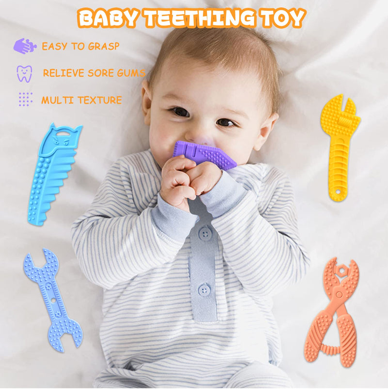 [Australia] - Baby Teething Toys for 0-6 Months 6-12 Months - Molar Teether Chew Toys Set BPA Free Silicone, Soft Textures - Hammer Wrench Scissors Shape Baby Teething Toys Gift 5-pack tool shape 