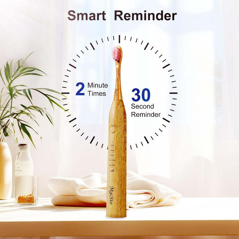 [Australia] - Electric Bamboo Toothbrush Sonic Toothbrush - 4 Replaceable Bamboo Brush Heads Eco-Friendly IPX7 Waterproof Electric Toothbrush, One-Button Switch Five-Mode Brushing 