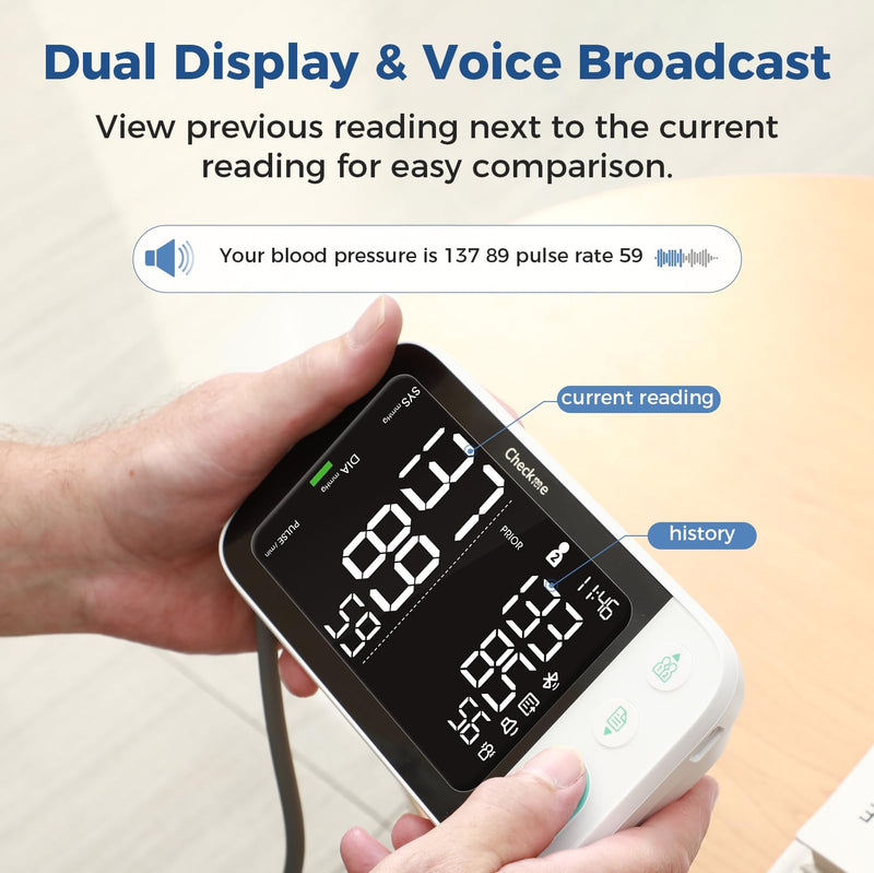[Australia] - Checkme Blutooth Blood Pressure Monitors for Home Use, Blood Pressure Machine with Dual-Display, Extra-Large Adult Cuff, 500 Readings, Voice Broadcast - Automatic BP Monitor with Bluetooth 