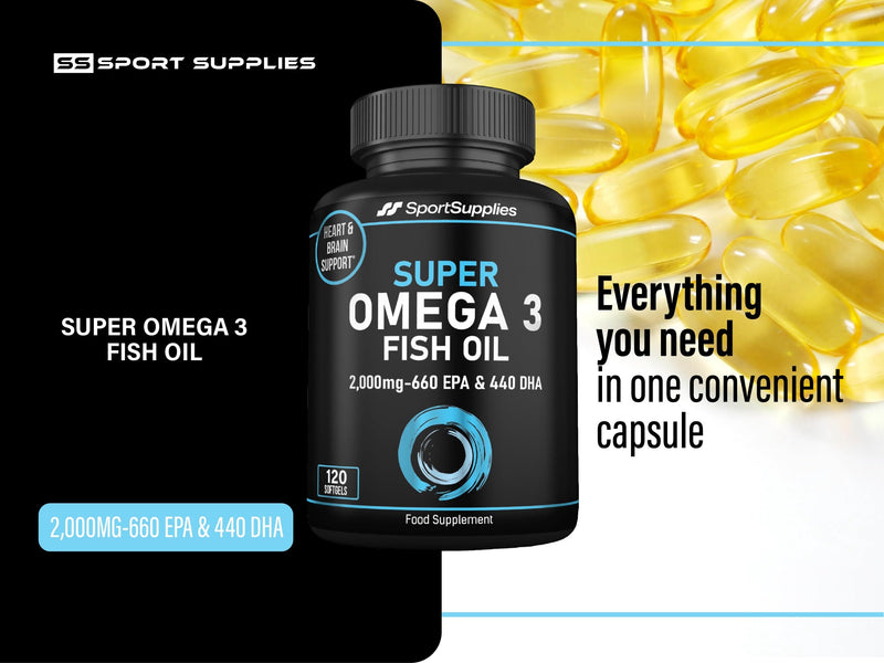 Omega 3 Fish Oil Capsules High Strength - 2,000mg Daily Serving - 33:22 EPA/DHA - 120 Softgel Capsules - SS Sport Supplies 120 count (Pack of 1)