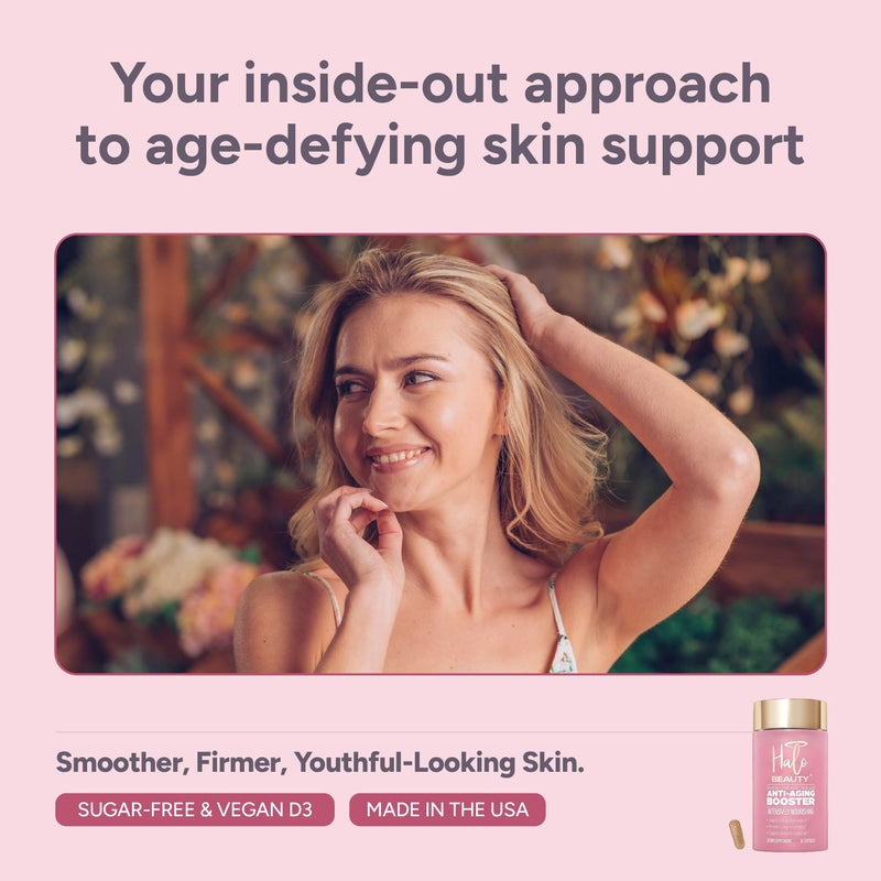 Halo Beauty Sakura Anti-Aging Collagen Support Supplement | Skin Longevity & Cellular Renewal with Cherry Blossom, NAD+ & Botanical Blend | Vegan Skin Health Capsules | 1-Month Supply