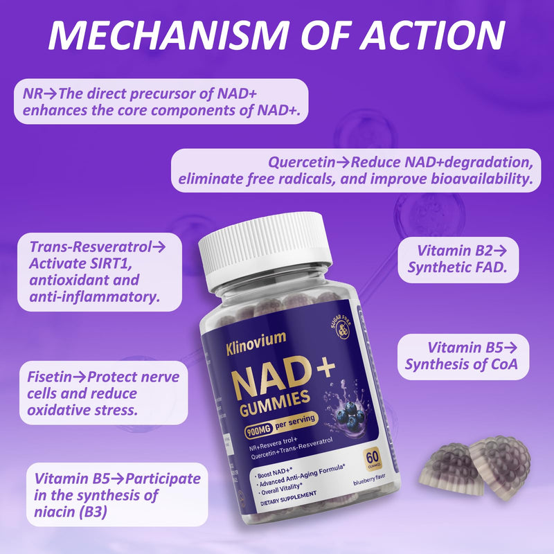 NAD Gummies with Nicotinamide Riboside, NAD+ Supplement for Women & Men with Trans-Resveratrol, Fisetin, Vitamin B2, B5, B6, Anti-Aging, Cell Regeneration & Energy, Sugar-Free, 60 Gummies 60 Gummies (Pack of 1)