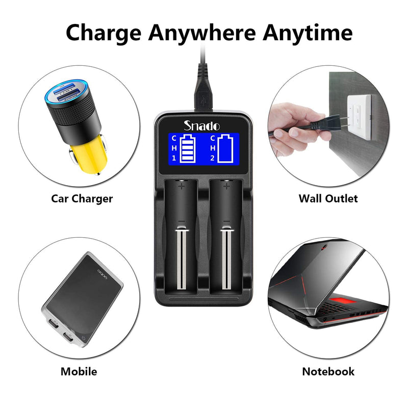 [Australia] - Intelligent Charger, Snado LCD Display Universal Smart Charger for Rechargeable Li-ion Batteries 18650 18490 18350 17670 17500 16340 14500, Ni-MH/Ni-Cd A AA AAA Batteries (2 Slots) 