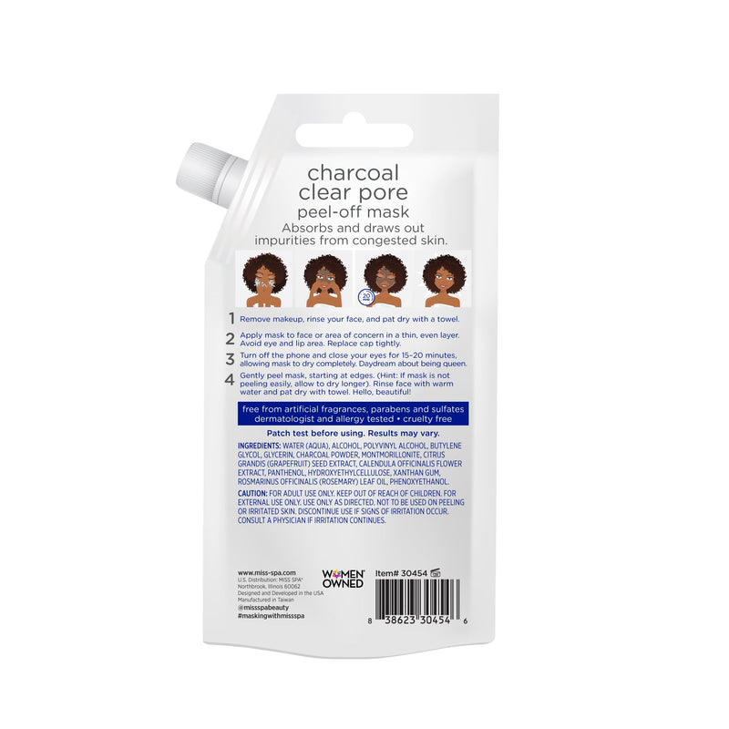 MISS SPA Facial Mask Trio Vitamin C Peel-Off, Charcoal Clear Pore Peel-Off & Matcha Green Tea Mud Mask Exfoliates, Detoxifies, Brightens and Clears Pores, 3 Full-Size Squeeze Tubes