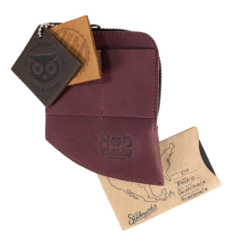 Hide & Drink, EDC Pocket Wallet, Curved Cash Organizer, Slim Front Card Holder, Money Clip, Full Grain Leather, Handmade Travel Accessories Sangria