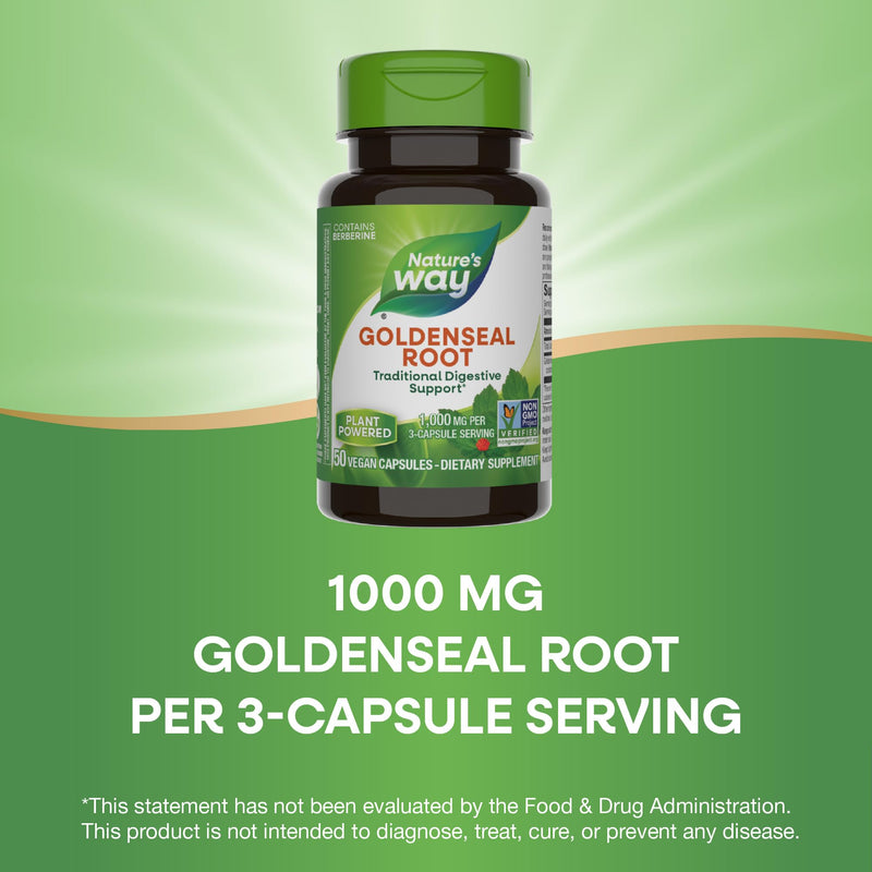 [Australia] - Nature's Way Goldenseal Root, Traditional Digestive Support, Berberine, Non-GMO Project Verified, Vegan, 50 Capsules (Packaging May Vary) 50 Count (Pack of 1) 