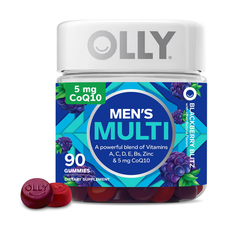 OLLY Men's Multivitamin Gummy, Overall Health and Immune Support, Vitamins A, C, D, E, B, Lycopene & Extra Strength Daily Energy Gummy, Caffeine Free, 1000mcg Vitamin B12, CoQ10, Goji Berry