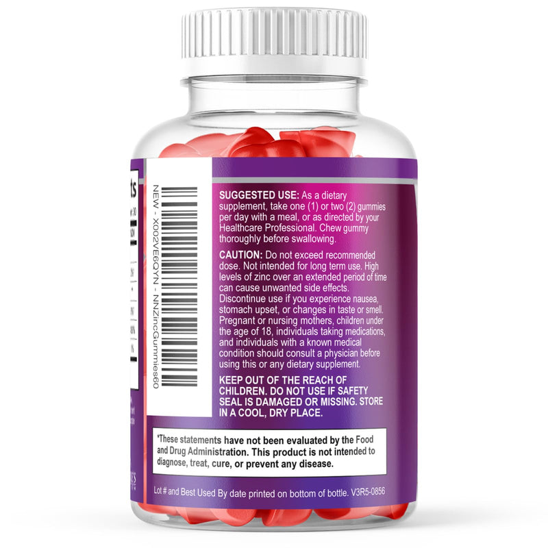 Zinc Gummies - 50mg Zinc Per Serving Immune Skin & Bone Support Health Gummy - Premium Antioxidant Chewable, High Absorption Vegan, Best Supplements Vitamin for Adults, Tasty Berry Flavor, 60 Gummies 60 Count (Pack of 1)
