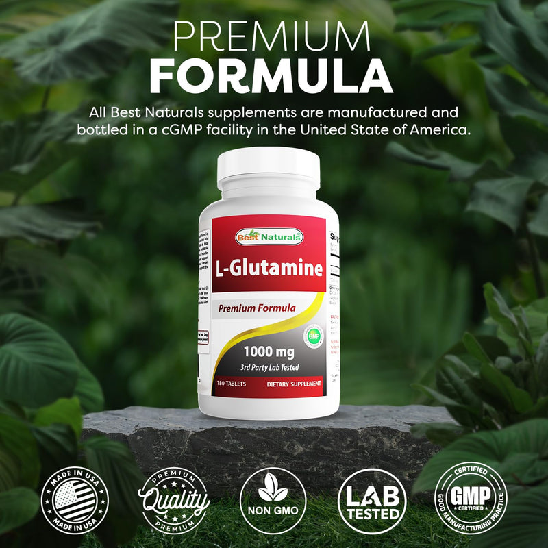 Best Naturals L-Glutamine 1000 mg 180 Tablets (180 Count (Pack of 3)) 180 Count (Pack of 3)